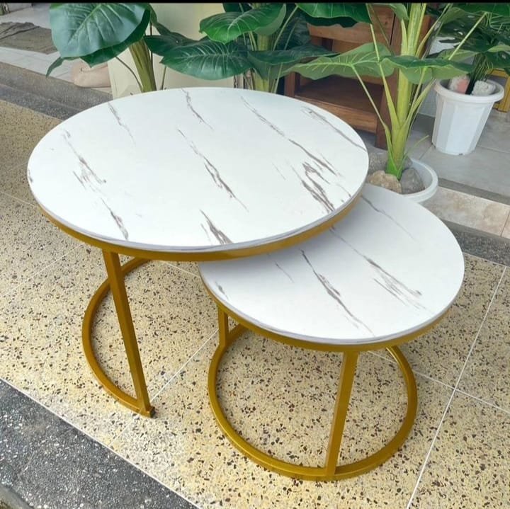 2 in 1 White Nesting Coffee Table Marble Effect